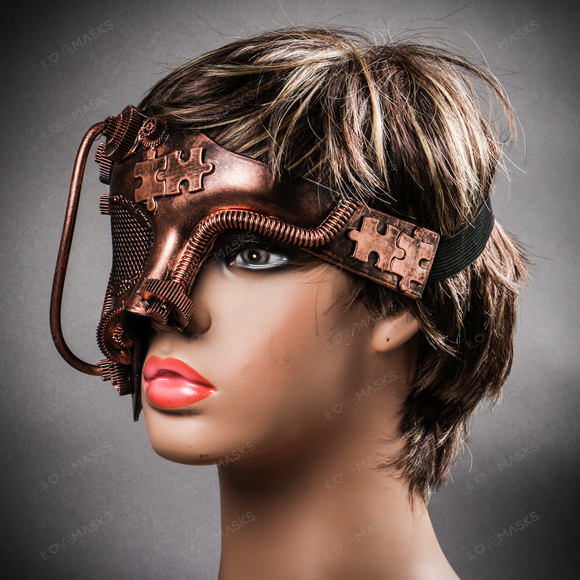 Phantom of Opera Steampunk Masquerade Half Face Mask - Copper - Picture 10 of 10